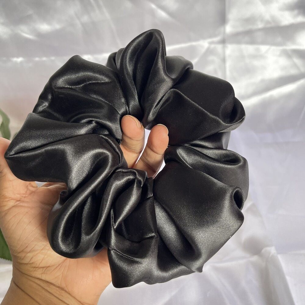 New Women Black Satin Scrunchie Single Hair Tie Large